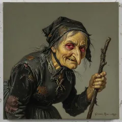 Portrait illustration of The Witch in the Gingerbread House from Grimm's Fairy Tales