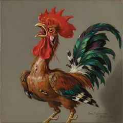 Portrait illustration of The Rooster from Grimm's Fairy Tales