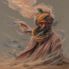 Portrait illustration of The Djinn of All Deserts from Just So Stories
