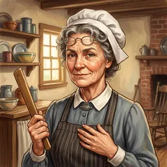 Portrait illustration of Aunt Polly from The Adventures of Tom Sawyer