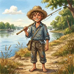 Portrait illustration of Huckleberry Finn from The Adventures of Tom Sawyer