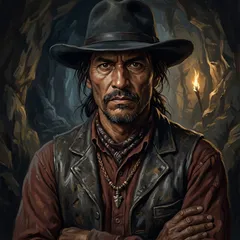 Portrait illustration of Injun Joe from The Adventures of Tom Sawyer