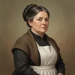 Portrait illustration of Mrs. Rachel Lynde from Anne of Green Gables