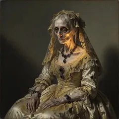 Portrait illustration of Miss Havisham from Great Expectations
