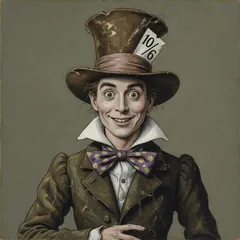 Portrait illustration of The Mad Hatter from Alice's Adventures in Wonderland