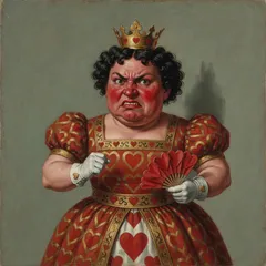 Portrait illustration of The Queen of Hearts from Alice's Adventures in Wonderland