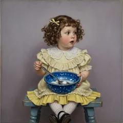 Portrait illustration of Little Miss Muffet from Mother Goose Nursery Rhymes