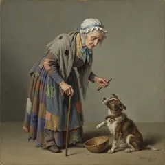 Portrait illustration of Old Mother Hubbard from Mother Goose Nursery Rhymes