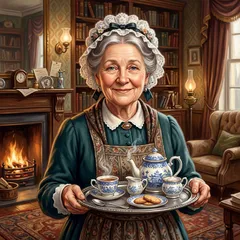 Portrait illustration of Mrs. Hudson from The Adventures of Sherlock Holmes