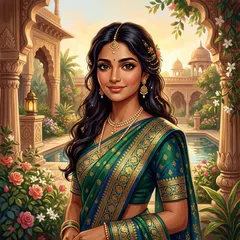 Portrait illustration of Aouda from Around the World in Eighty Days