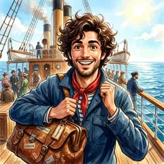 Portrait illustration of Jean Passepartout from Around the World in Eighty Days