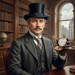 Portrait illustration of Phileas Fogg from Around the World in Eighty Days