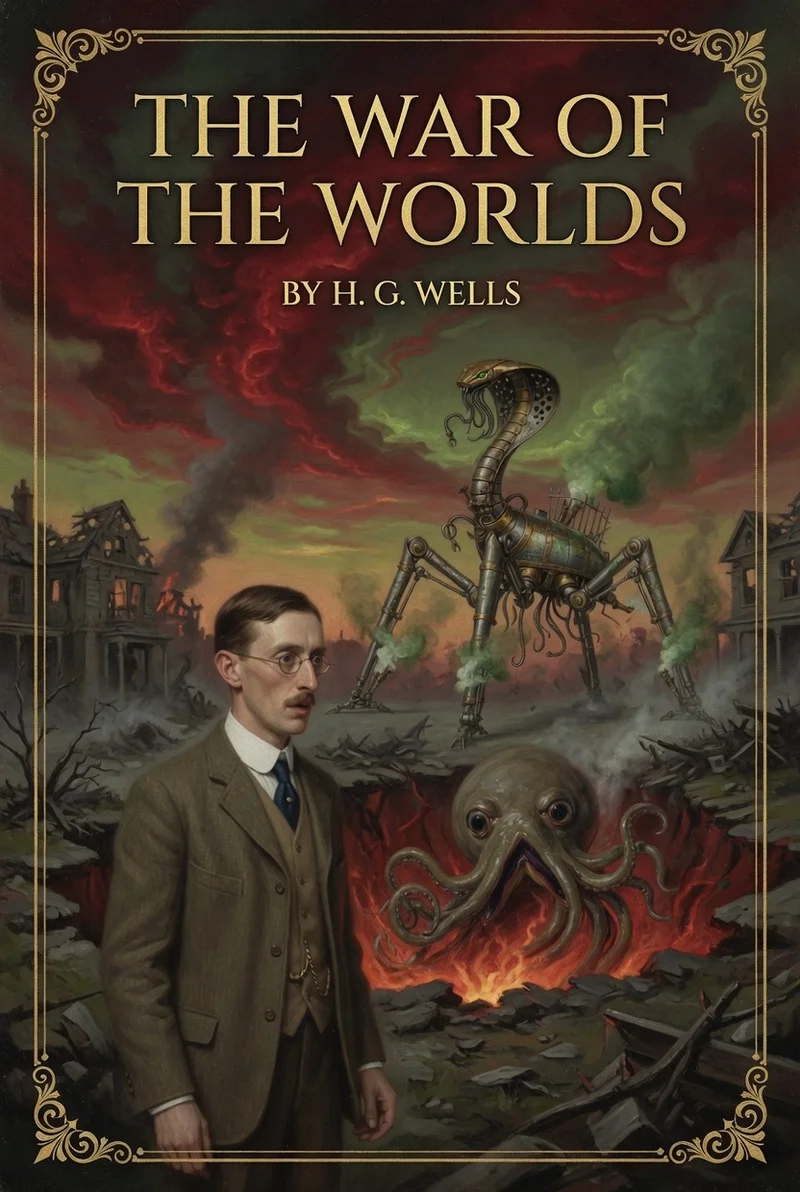 Cover illustration for the The War of the Worlds novel study