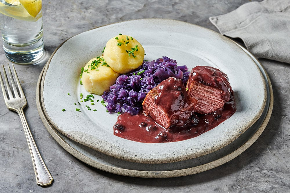 Sauerbraten with Red Cabbage and Potato Dumplings