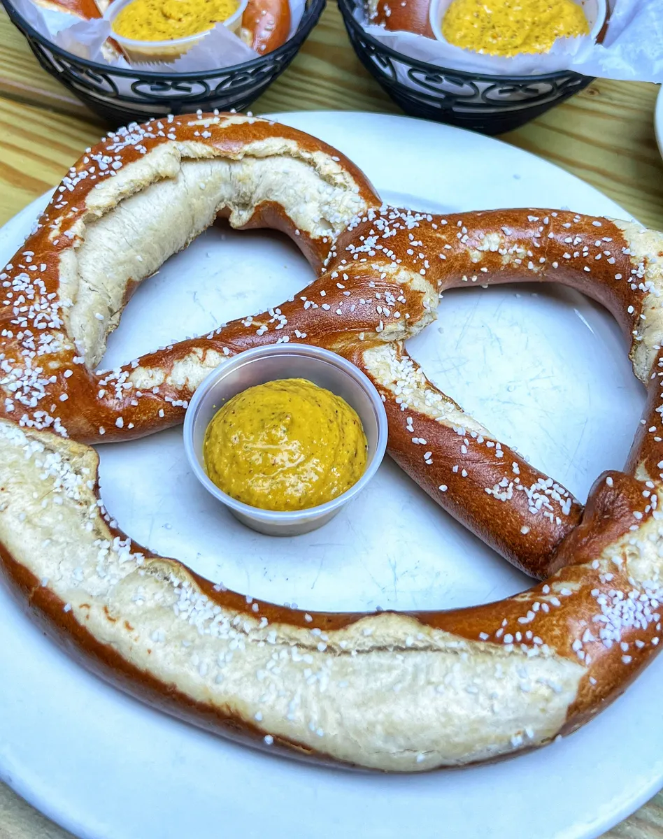 Giant Oktoberfest Pretzel at Loreley Beer Garden is served all year round at Loreley Beer Garden