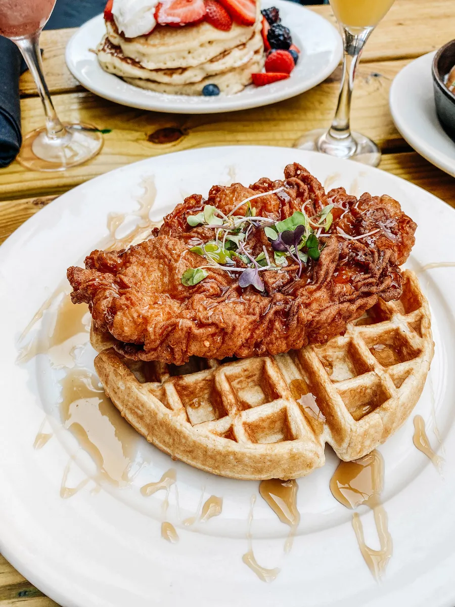 Buttermilk Chicken Schnitzel is just one of the amazing Brunch items at Loreley Beer Garden in Manhattan's East Village