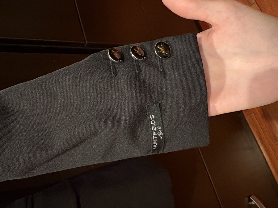 Huntfields Easy Care Black Show Coat with Blue & White Trim