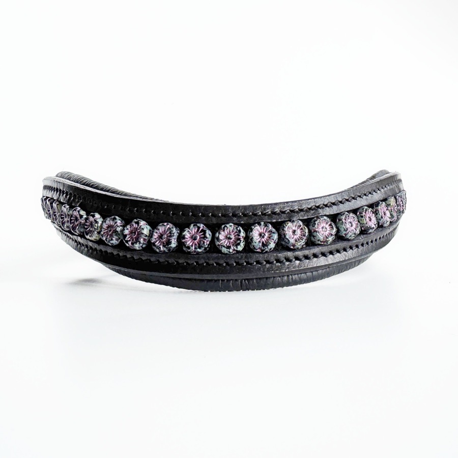 Black and Purple Flower Beaded Browband