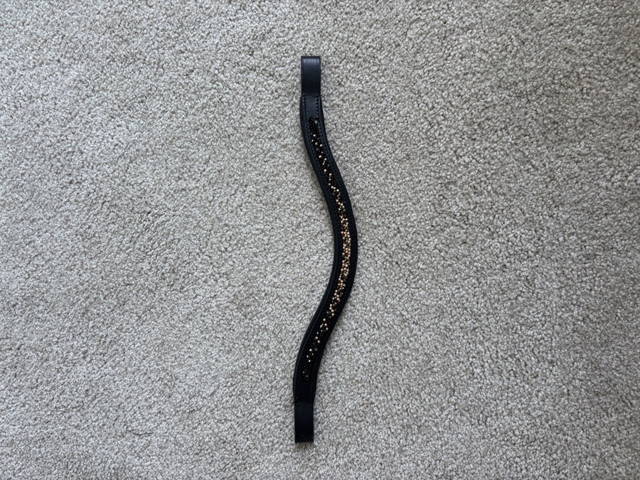 Handmade Browband in black leather with fine glass seed beads