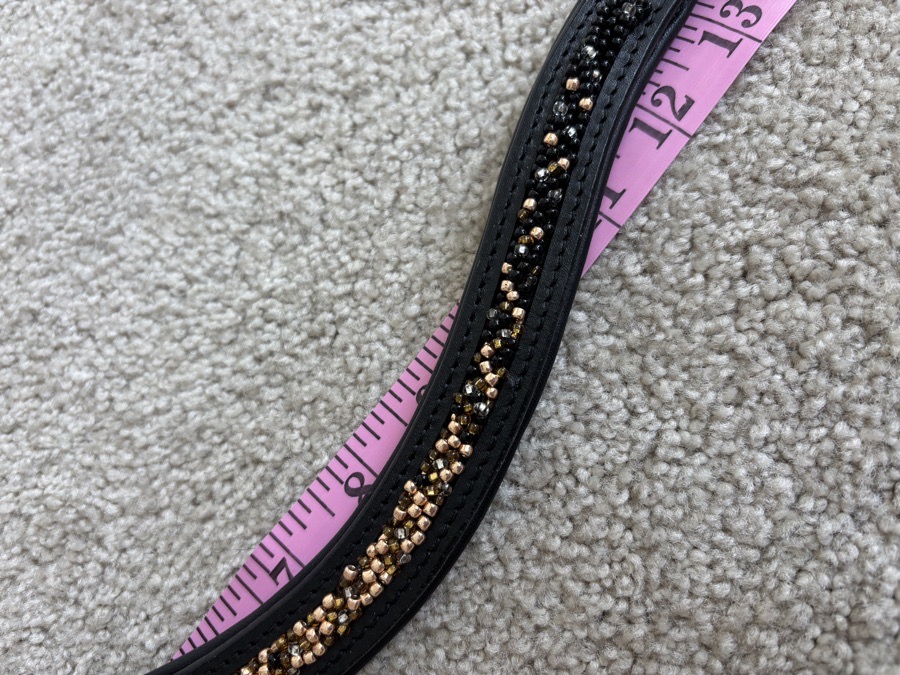 Handmade Browband in black leather with fine glass seed beads