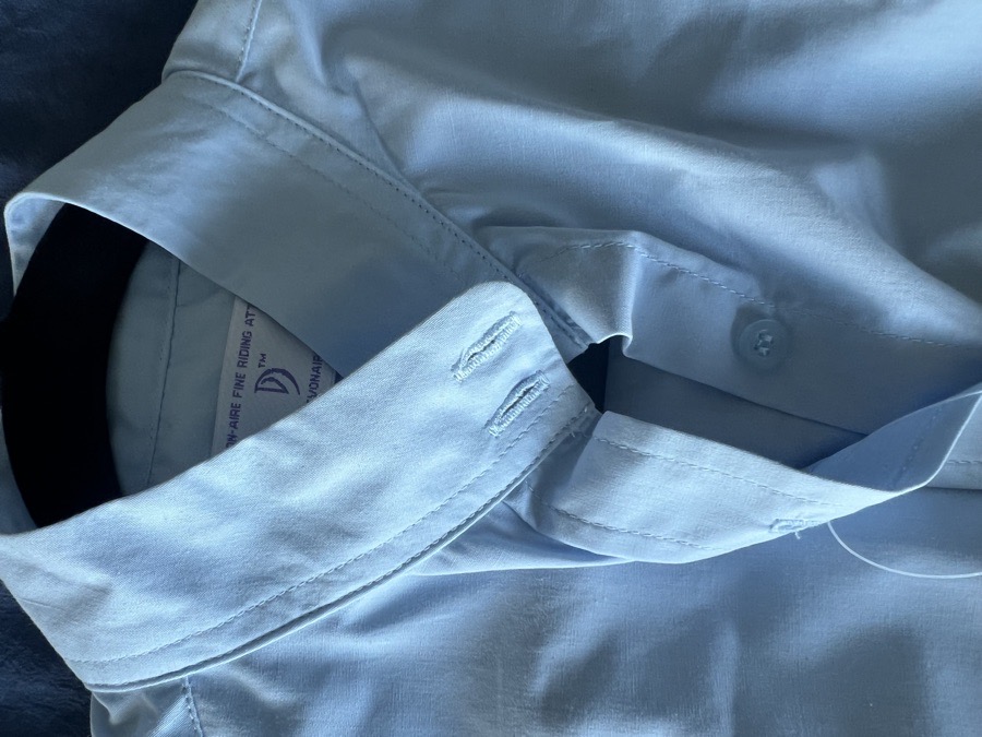 Devon Aire show shirt light blue Button Down short sleeve 34 equine horse ride