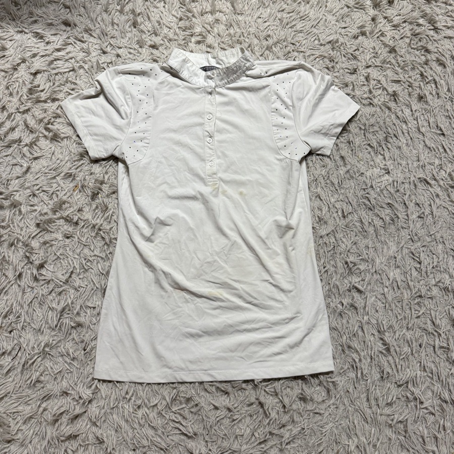 Women’s Medium White Schockemohle Short Sleeve Horseback Riding Show Shirt