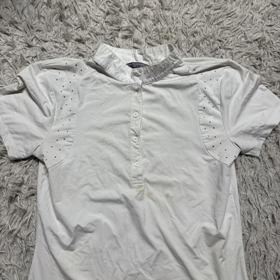 Women’s Medium White Schockemohle Short Sleeve Horseback Riding Show Shirt