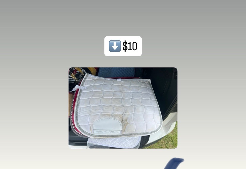 White dressage pad with silver piping