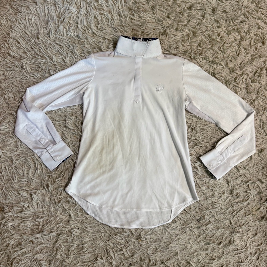 Women’s Medium White Ovation Long Sleeve Horseback Riding Show Shirt