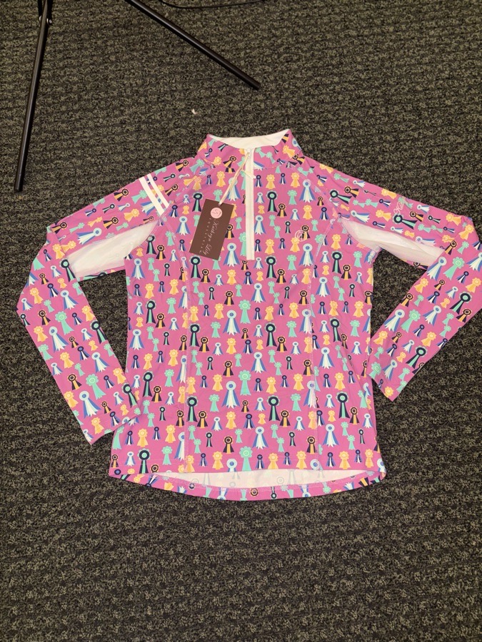 Kathryn Lily Equestrian Ribbon Print Quarter Zip Riding Top Size L NWT
