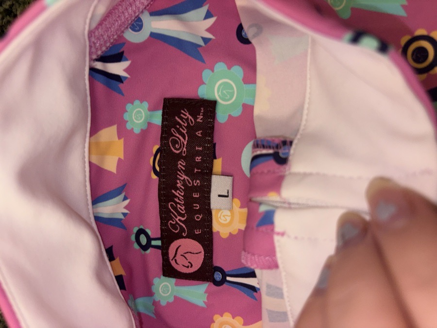 Kathryn Lily Equestrian Ribbon Print Quarter Zip Riding Top Size L NWT