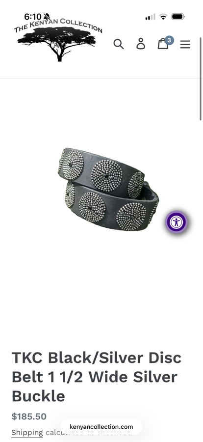 Kenyan Collection - black and silver disc belt w/ silver buckle