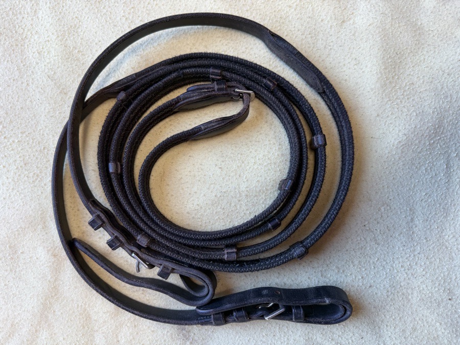 54” black and grey webbed reins