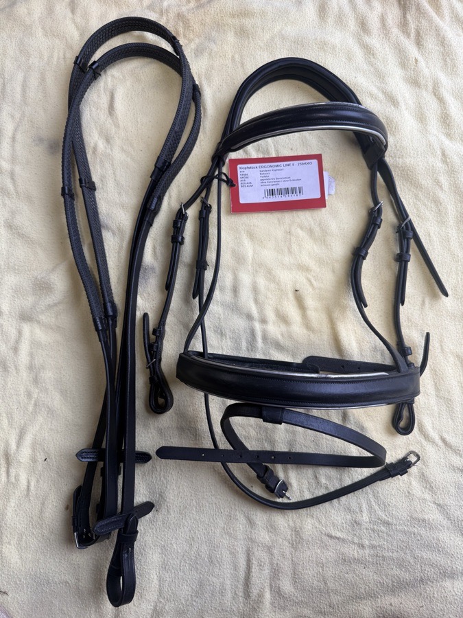 black and silver cob bridle and reins