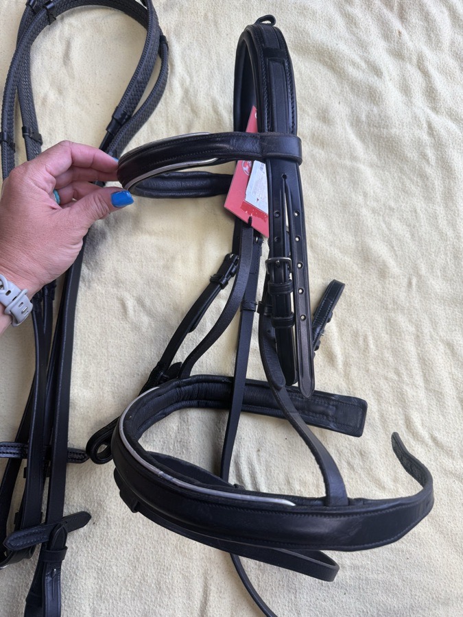black and silver cob bridle and reins