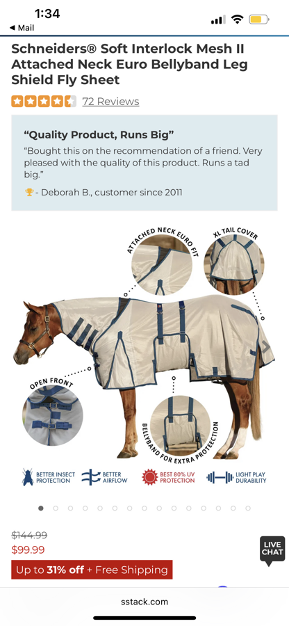 78” Schneiders Soft Interlock fly sheet 