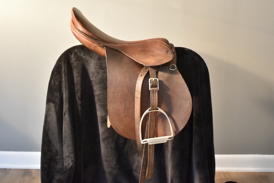 English Saddle including Stirrups. 16” seat, 10 lbs. Made in Argentina for Simco