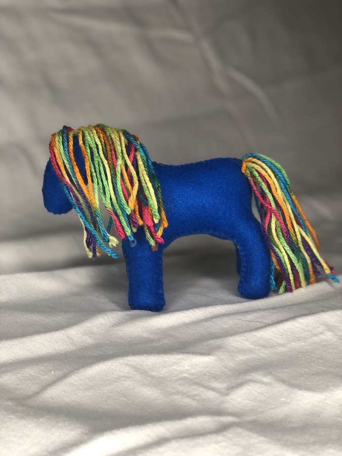 Hand sewn blue toy horse