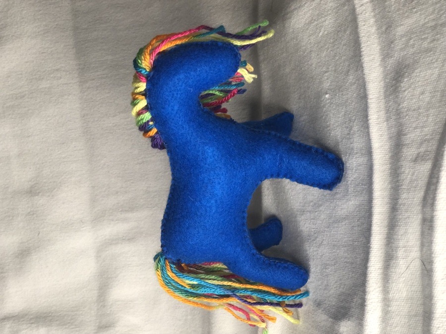 Hand sewn blue toy horse