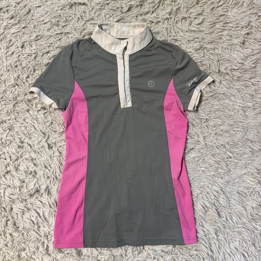 Women’s XS Grey Kathryn Lily Short Sleeve Horseback Riding Show Shirt. Good Cond