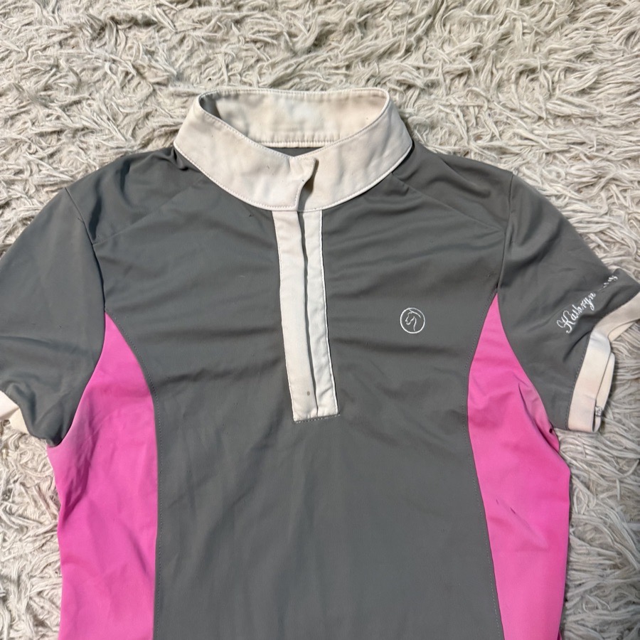 Women’s XS Grey Kathryn Lily Short Sleeve Horseback Riding Show Shirt. Good Cond