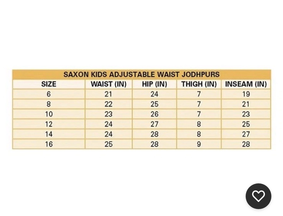 Saxon Kids Adjustable Waist Riding Breeches Jodhpurs Black Size 10