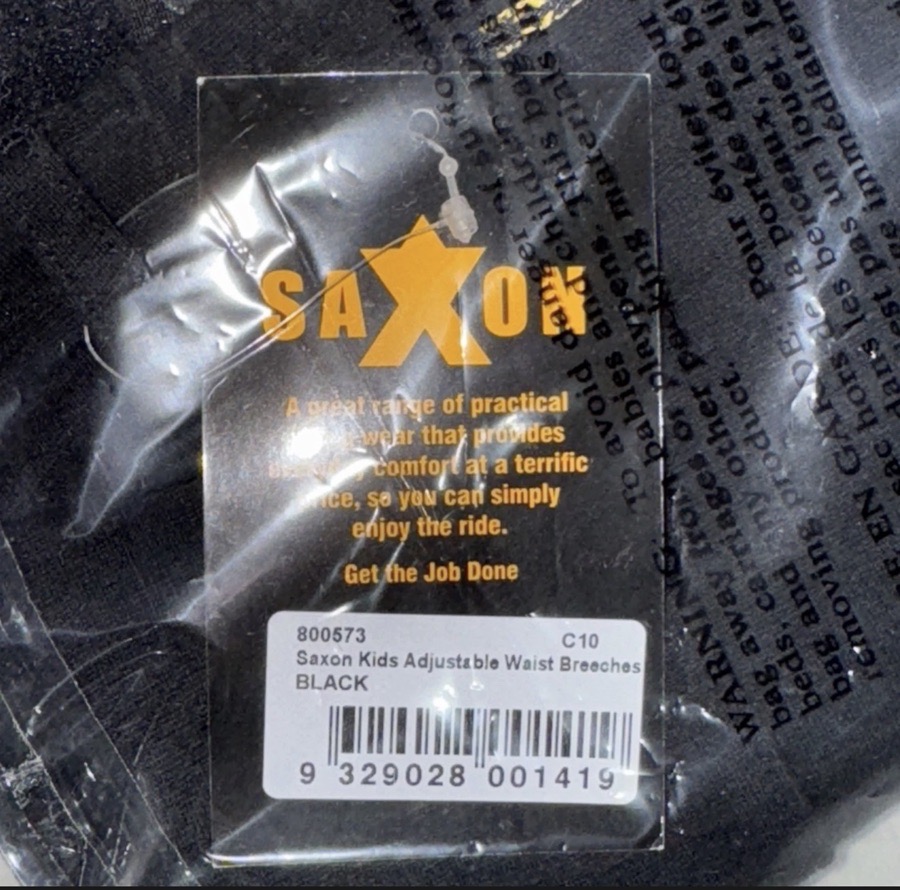 Saxon Kids Adjustable Waist Riding Breeches Jodhpurs Black Size 10