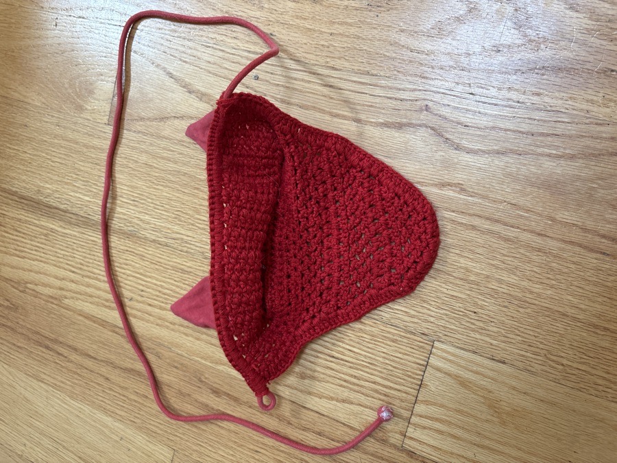 Pony size red ear bonnet 