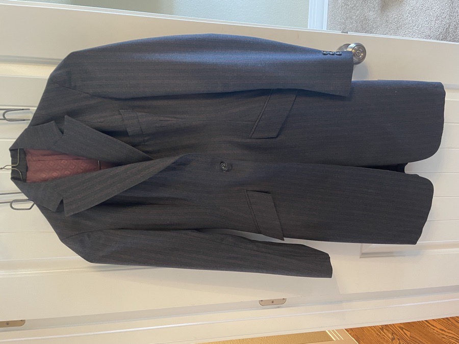 Grey and Red Pin Stripe Women’s Saddle Seat Suit