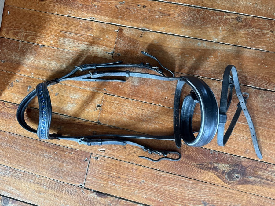 Black full sized flash bridle with bling browband