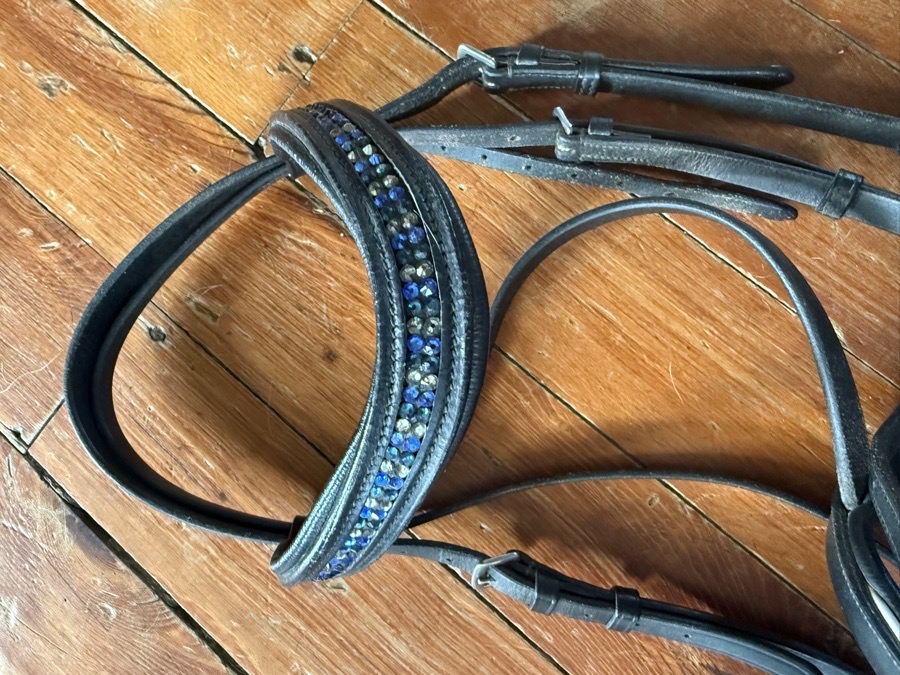 Black full sized flash bridle with bling and reins browband