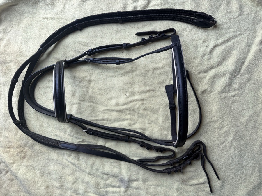 full sized black bridle and reins