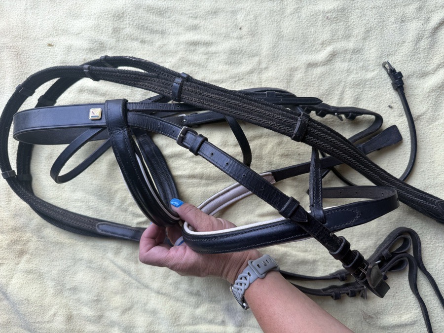 full sized black bridle and reins