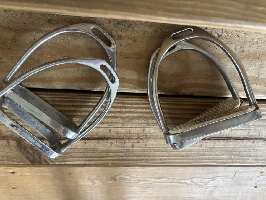 CENTAUR stirrups, two sets and a set of stirrup leathers